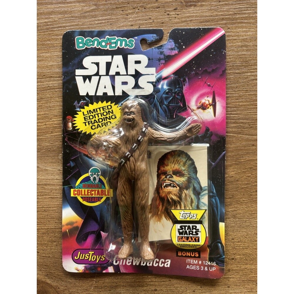 1993 Just Toys Bend-Ems Star Wars Chewbacca w/ Topps Galaxy Card Sealed MOC